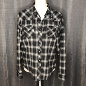 CUMBERLAND OUTFITTERS LARGE BLACK GRAY PLAID